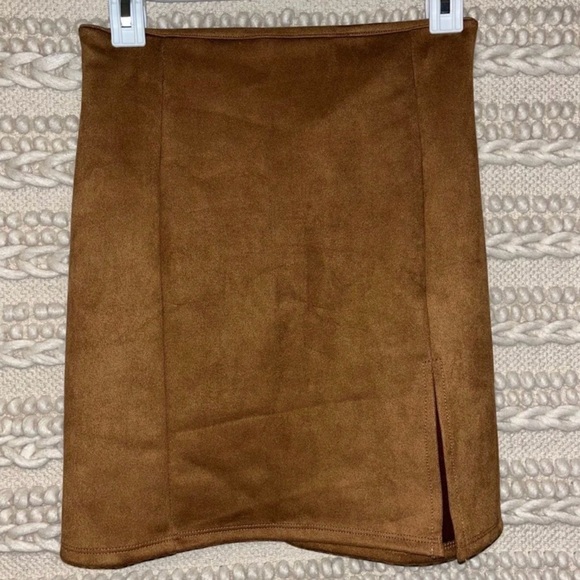 Windsor Brown Asymmetrical Pencil Mini Skirt - Picture 3 of 5